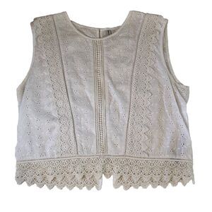 ONLY White Eyelet Lace Top - Boho Broderie Anglaise Short Sleeve Blouse EUR 42